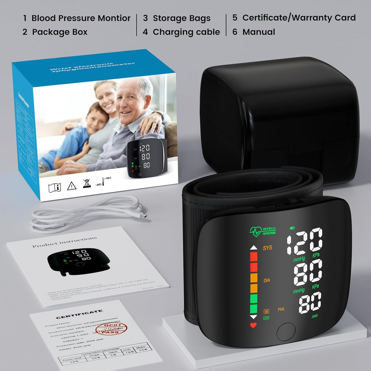 Double love Wrist Blood Pressure Monitor Led Display Black | Touch Screen Wrist Blood Pressure Cuff 99x2 Reading Memory Wrist Bp Monitor with Carrying Case