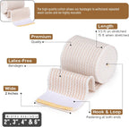 Premium Elastic Bandage Wrap (2” Wide, 2 Pack) - Nexskin Latex Free Athletic/Medical Compression Bandages Hook & Loop Fasteners at Both Ends - Lifetime Washable & Reusable Bandages
