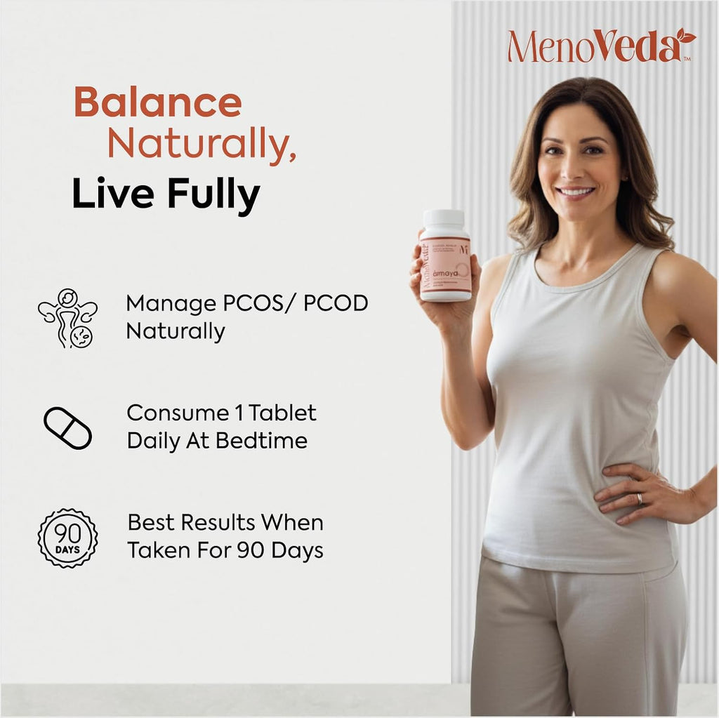 Menoveda Ámaya Ayurvedic PCOD Care Supplement for Women with 13 Herbs | Supports Hormonal Balance, Joint & Physical Health | With Haldi, Shatavari, Ashwagandha, Moringa, and Guggulu | 60 Tablets