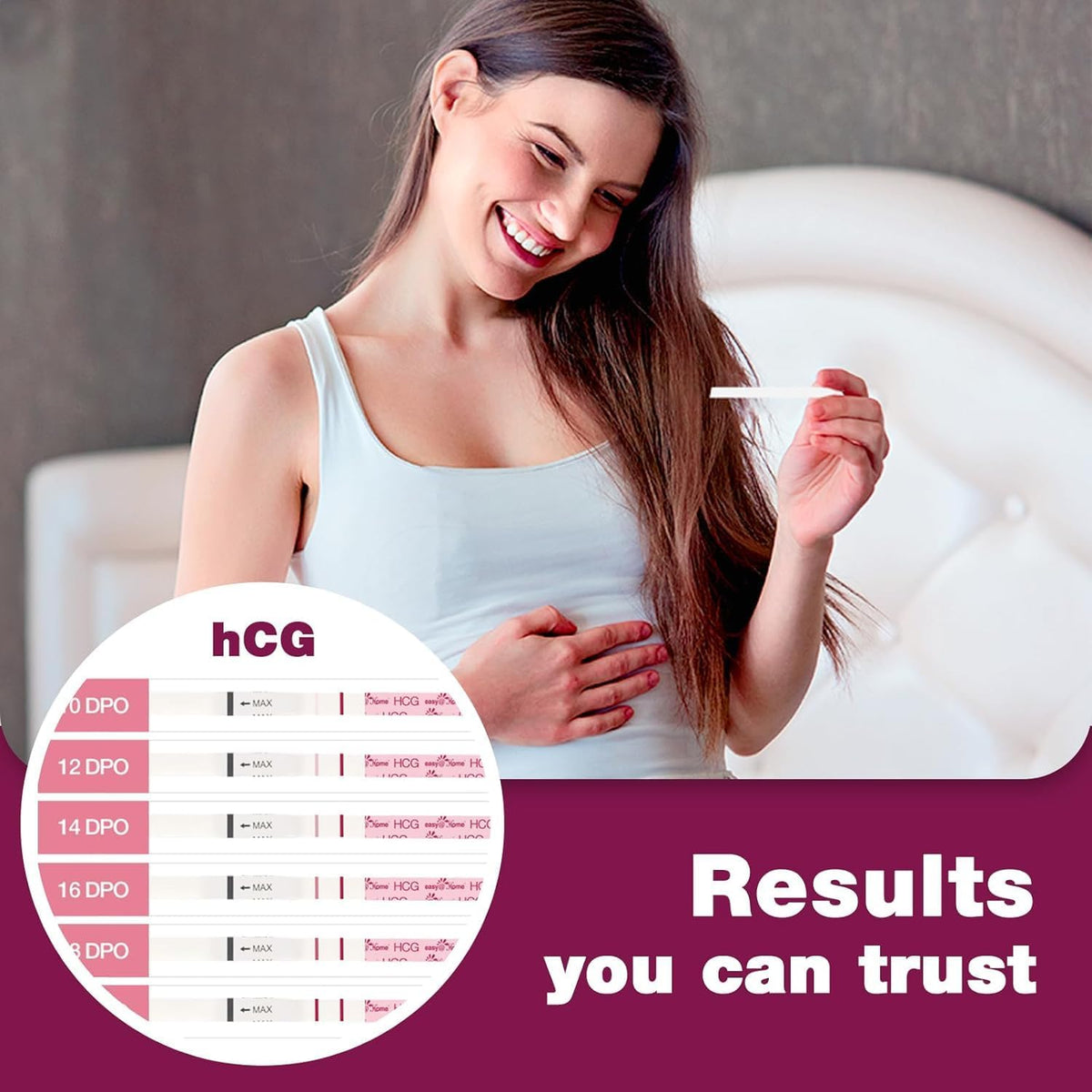 Pregnancy Detection Test Strips Kit: Easy@Home 20 HCG Tests 10miu/ml Powered by Accurate Fertility Tracker iOS and Android Premom App