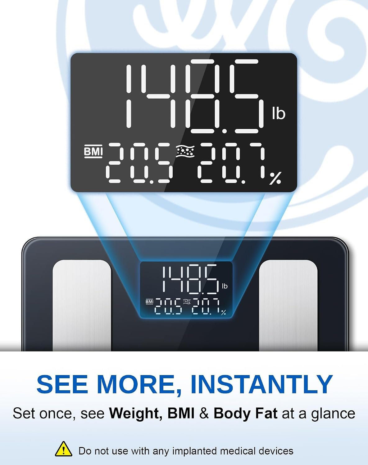 GE Smart Scale for Body Weight BMI Body Fat, Digital Bluetooth Scale 400lb | 13 Body Composition Monitor Health Analyzer for Home Gym, Accurate Bathroom Scale, App Sync Weighing Capacity Black 11inch
