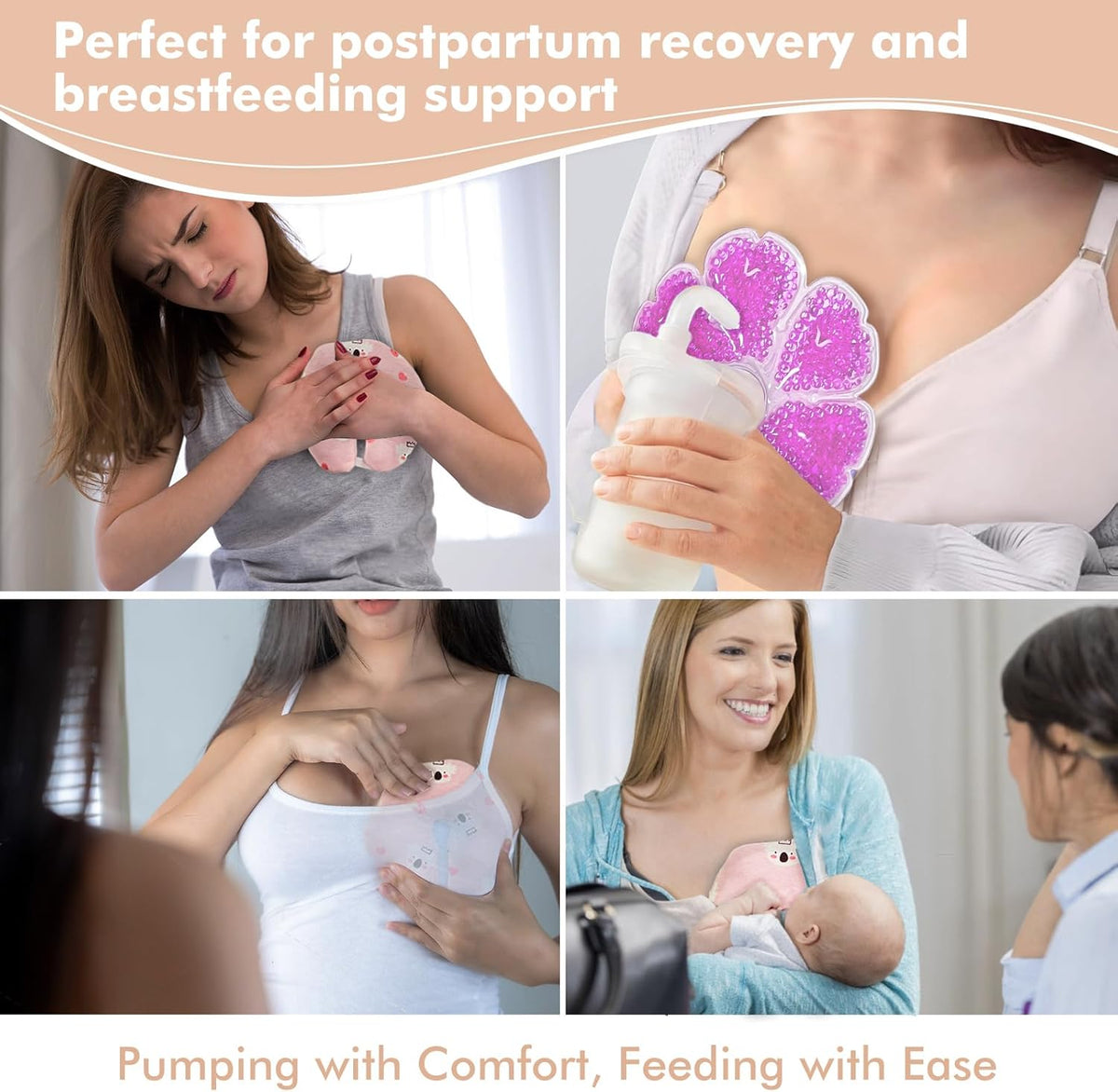 Vecozey Postpartum Ice Pads Set, 2 Perineal Cold Pack & 2 Breast Therapy Ice Packs with Soft Washable Covers, Hot & Cold Postpartum New Mom Essentials Kit for Engorgement, Mastitis, Hemorrhoids & After Birth Recovery