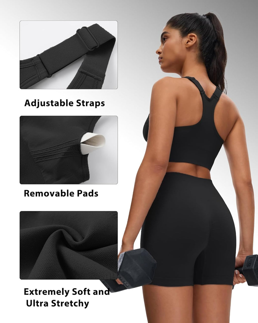 High Support Sports Bras for Women, Adjustable Straps Racerback Bra with Removable Cups, for Workout Running Gym