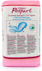 Indasec 100% Cotton Tocological Postpartum Pads - 12 Sanitary Towels - Hypoallergenic