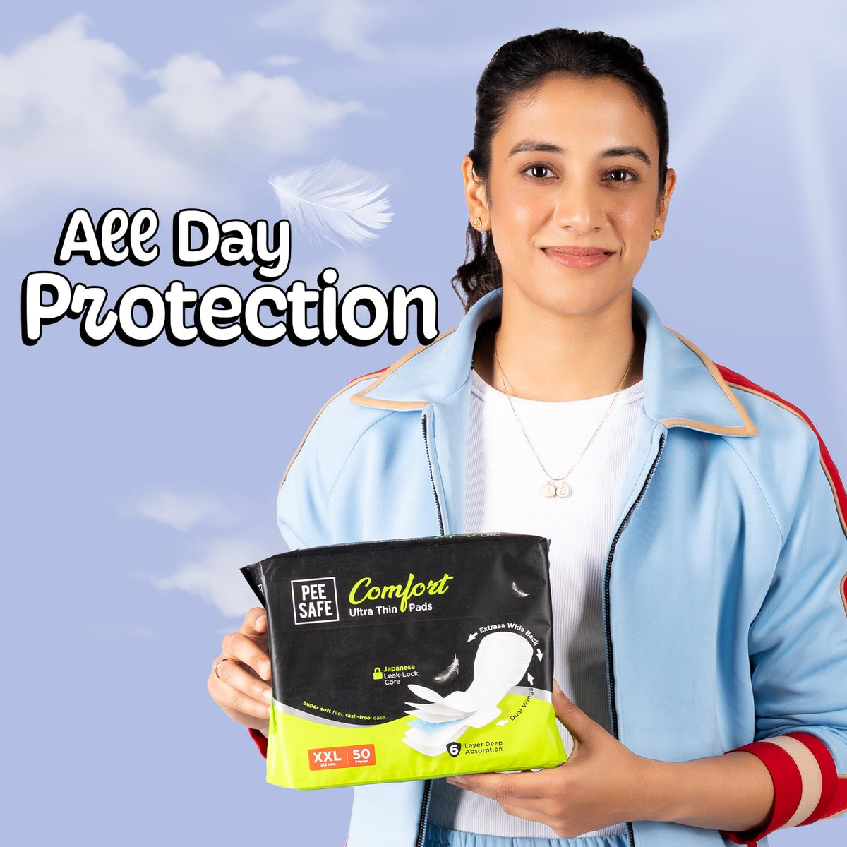 Pee Safe Comfort Ultra Thin Pads XXL 50N with Japanese Leak-Lock Core, 6-Layer Deep Absorption & Dual Wings - Overnight Heavy Flow Protection