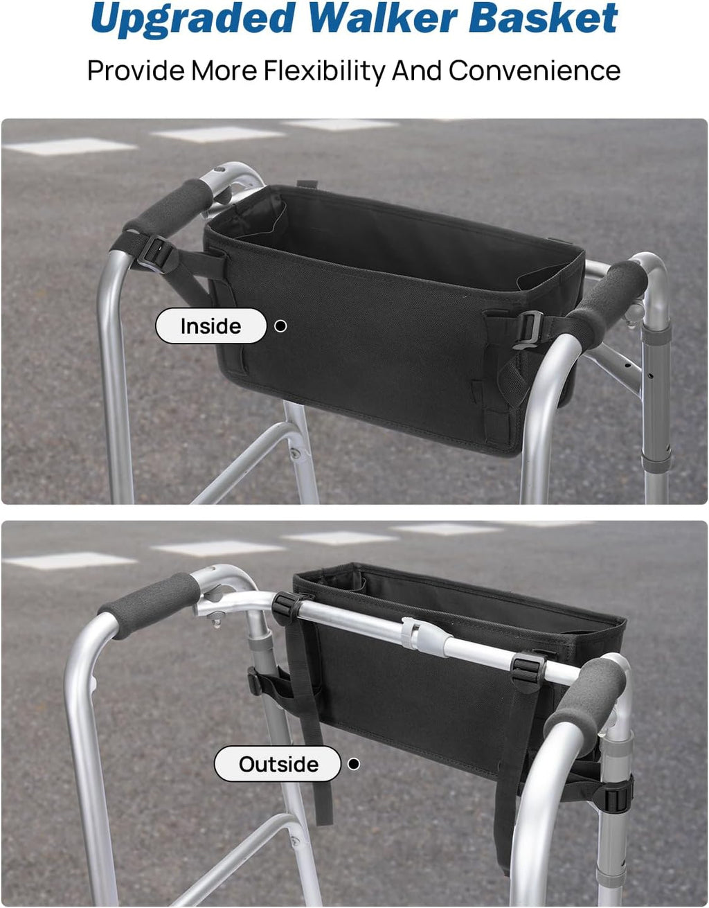 JOYTUTUS Walker Basket for Folding Walker, Basket for Walkers for Seniors,Rollator Walkers Storage Bag, Can be Installed Outside or Inside of Walker, Wheerchair