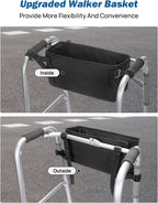 JOYTUTUS Walker Basket for Folding Walker, Basket for Walkers for Seniors,Rollator Walkers Storage Bag, Can be Installed Outside or Inside of Walker, Wheerchair