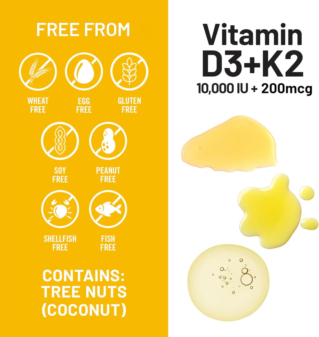 NatureWise Vitamin D3 10,000 IU Plus K2 (MK-7) 200 mcg with Organic Extra Virgin Coconut Oil - Supports Calcium Absorption, Bone, Heart & Immune Health - Non-GMO, Soy & Gluten-Free - 30 Softgels