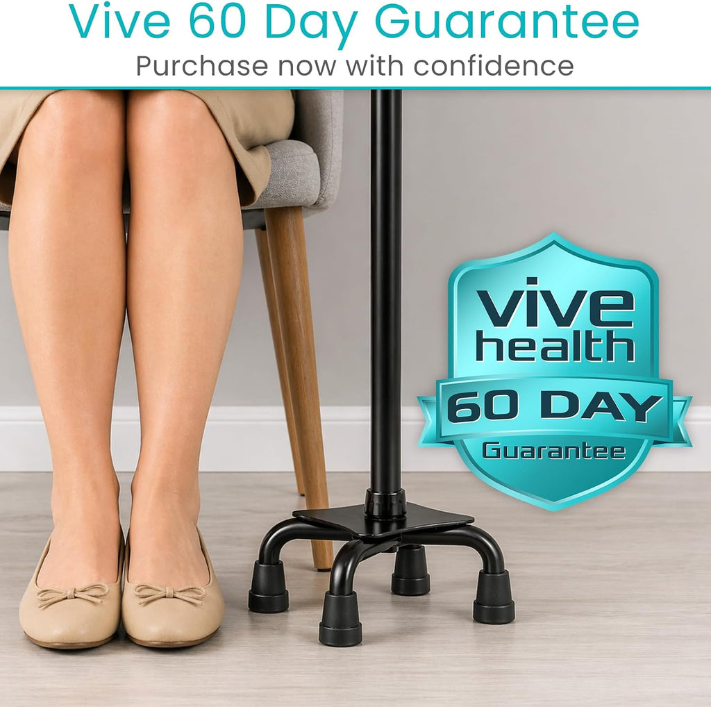 Vive Quad Cane Tips - Heavy Duty 1/2 inch Replacement Rubber Foot - Black