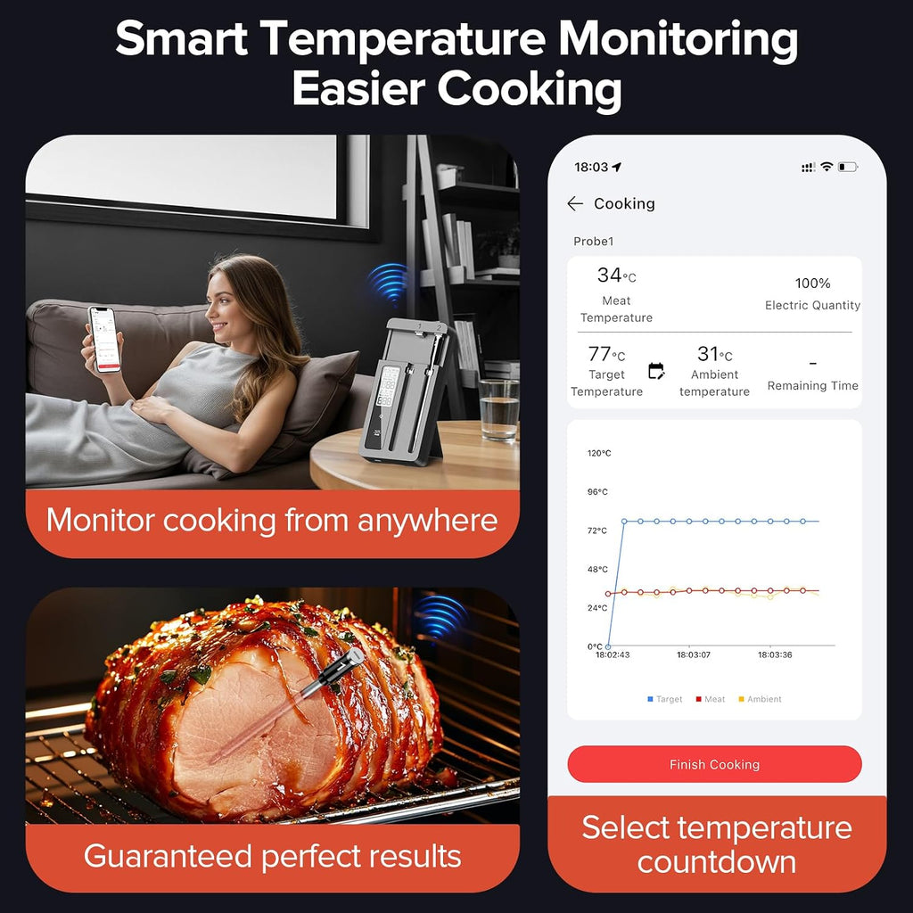Smart Wireless Meat Thermometer Dual Probes with WiFi Bluetooth Combo