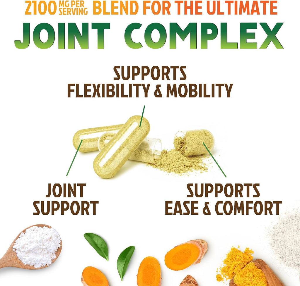 Nature's Nutrition Glucosamine Chondroitin MSM Capsules - Triple Strength Joint Health Support Supplement with Turmeric & Boswellia - Joint Flexibility Support Easy to Swallow Capsules - 60 Count