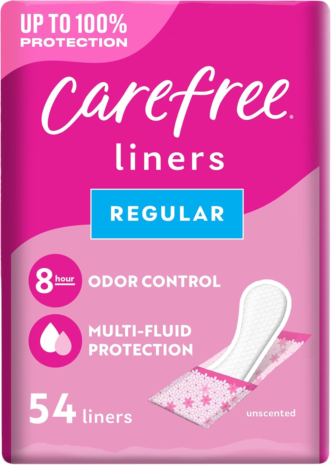 Carefree Panty Liners, Regular Liners, Wrapped, Unscented, 54ct