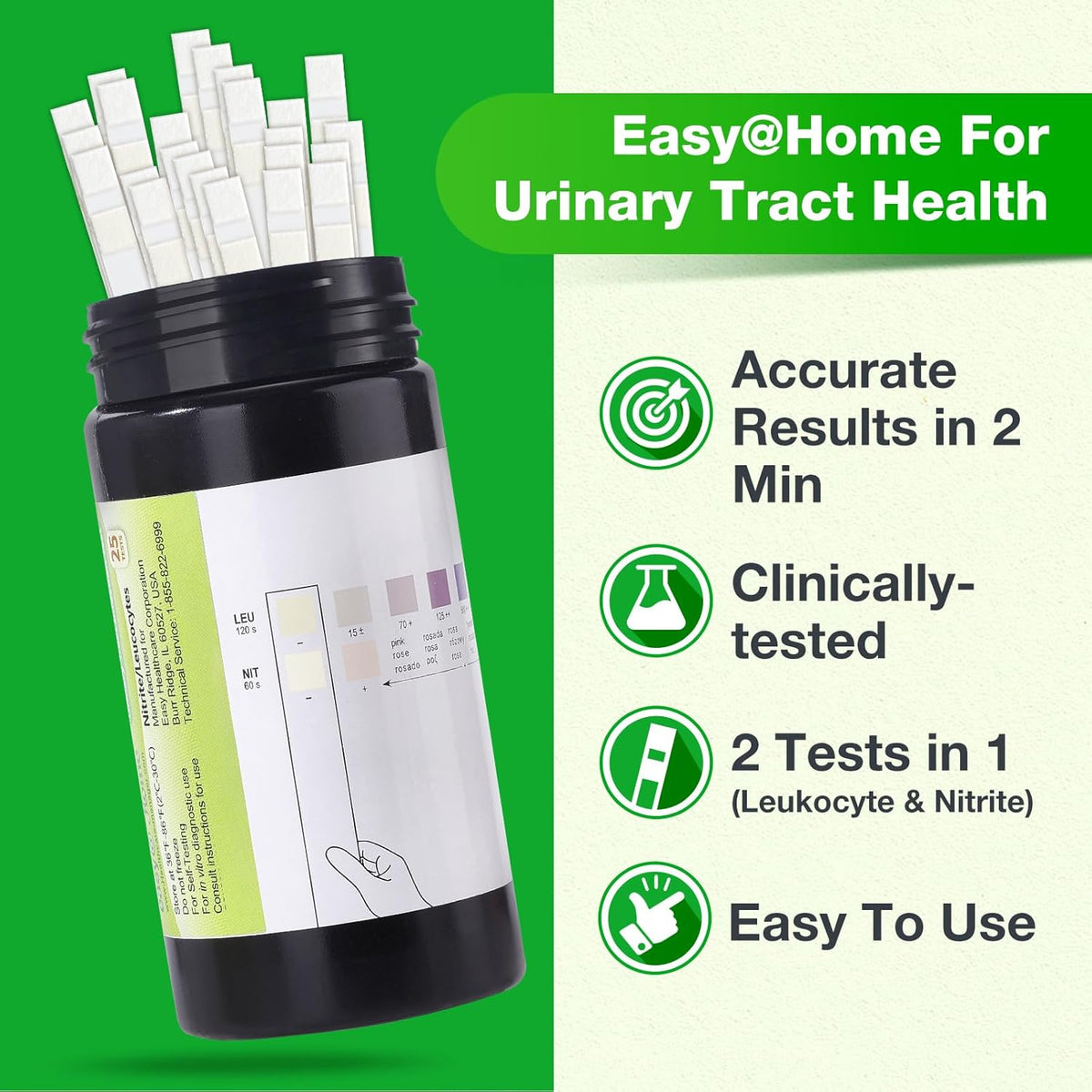 Easy@Home UTI Test Strips 25 Tests, Instant Urine Test Kit for UTI Infections, Women Urinary Tract Bladder Infection Testing, Results in 2 Min (UTI-25P)
