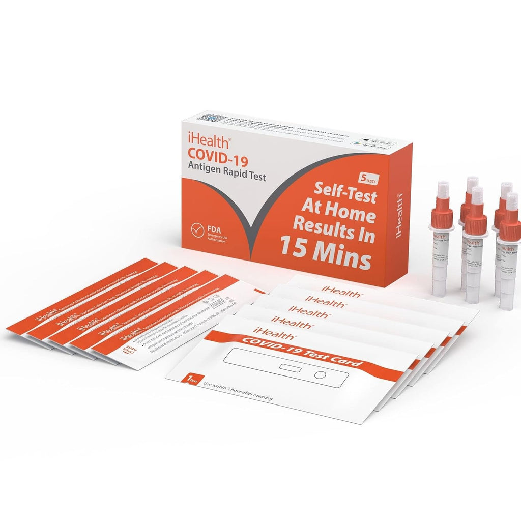 iHealth COVID-19 Antigen Rapid Home Test, 5 Tests, FDA Authorized OTC | at-Home Self Covid Test, Results in 15 Minutes with Non-invasive Nasal Swab, for ages 2 and up, easy to use