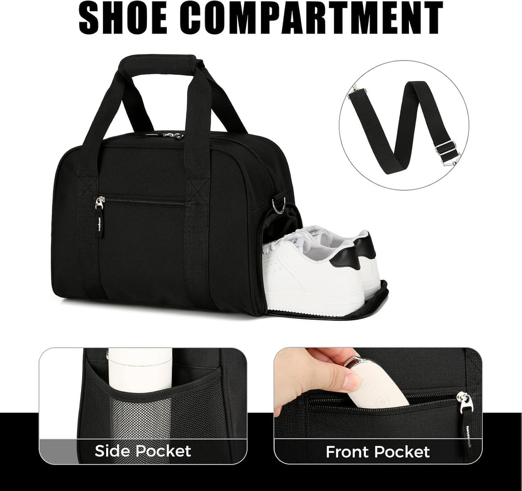 SeaRock 14 inch Small Gym Bag for Men & Women, Mini Duffle Bag with Shoe Compartment, Carry On Duffel Bag for Travel Sports, Black