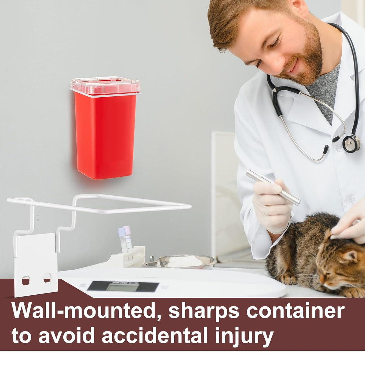Teenyyou 2 Set Wall Mount Sharps Container Mounting Bracket for 1 Quart 8702, 8702T, 8721 Stackable Sharps Container, White