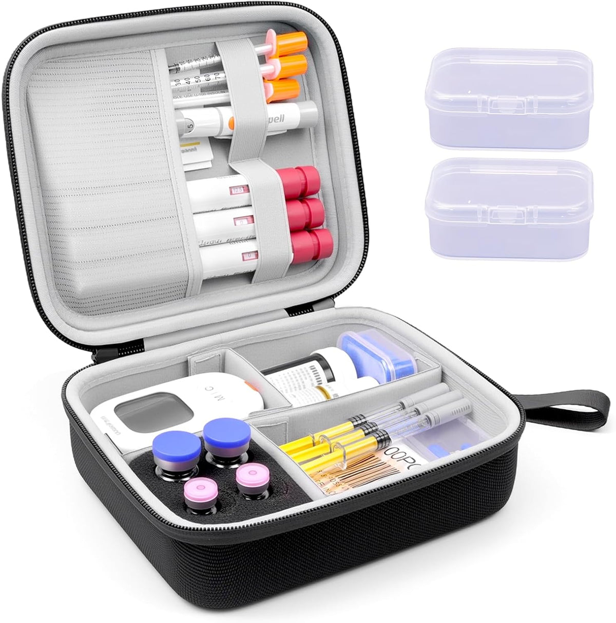 Diabetes Travel Case for Diabetic Supplies with Adjustable Dividers(Black) | Portable Diabetes Organizer for Glucose Meter, Blood Sugar Test Strips Kit, Insulin Pens, Vials, Syringes Lancing Device More