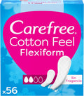 Carefree Cotton Feel Flexiform Fragrance-Free Panty Liners (56 Pack), Normal Absorbency and Breathable Daily Use Fragrance Free Panty Protectant for All Knickers