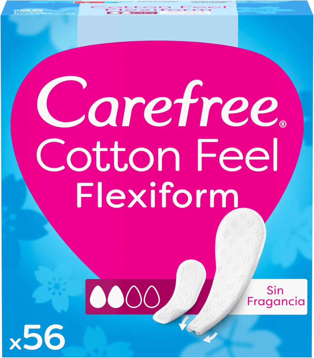 Carefree Cotton Feel Flexiform Fragrance-Free Panty Liners (56 Pack), Normal Absorbency and Breathable Daily Use Fragrance Free Panty Protectant for All Knickers