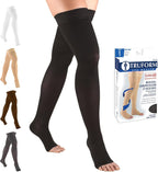 Truform 20-30 mmHg Compression Stockings for Men and Women, Thigh High Length, Dot-Top, Open Toe