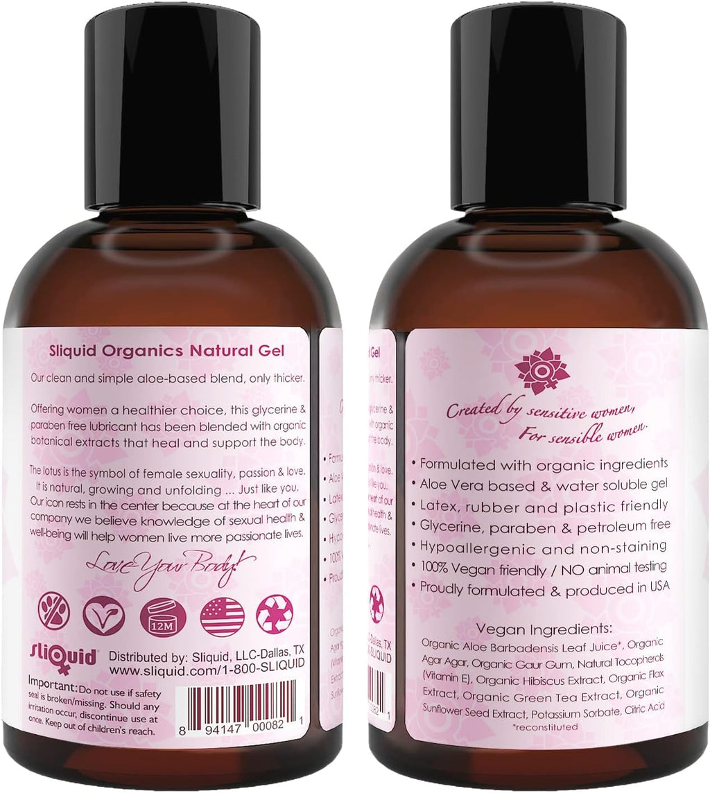 Sliquid Organics Water-Based Lube - Aloe Vera Leaf Infused with Organic Oils & Botanicals, Natural Lubricating Gel for Women/Men/Couples, Unscented, 4.2 Fl Oz