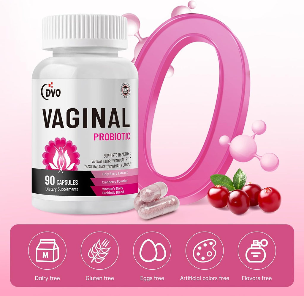DVO Vaginal Probiotics for Women,pH Balance,60 Billion CFU with Prebiotics & Lactobacillus,Healthy Odor, Yeast Balance & Flora Support for Immune Health 90 Count