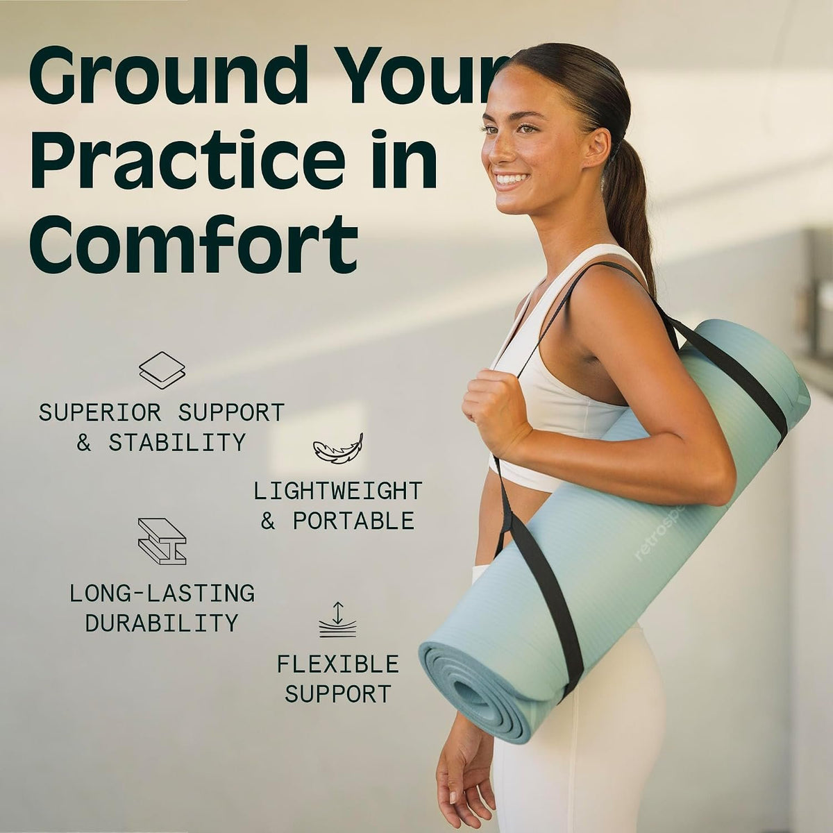 Retrospec Solana Yoga Mat 1" Thick w/Nylon Strap for Men & Women - Non Slip Exercise Mat for Home Yoga, Pilates, Stretching, Floor & Fitness Workouts