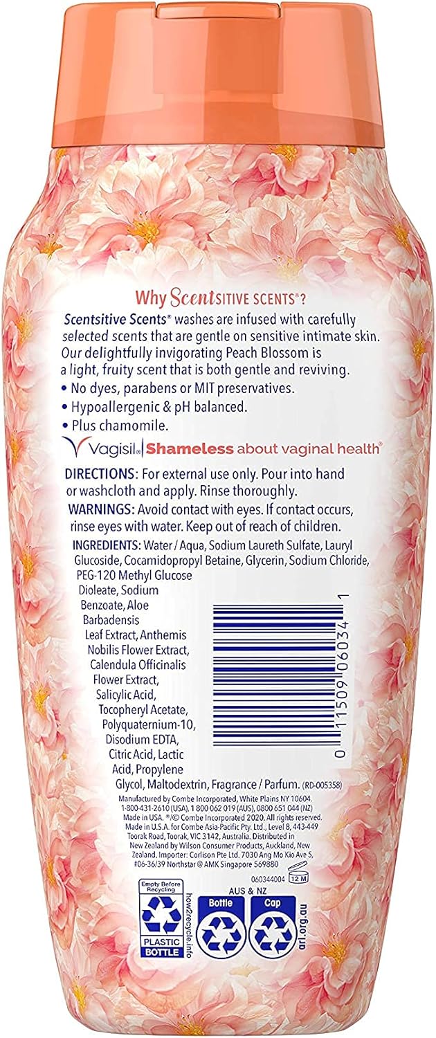 VAGISIL Scentsitive Scents Daily Intimate Feminine Vaginal Wash, Peach Blossom, 12 Fluid Ounce / 354ml