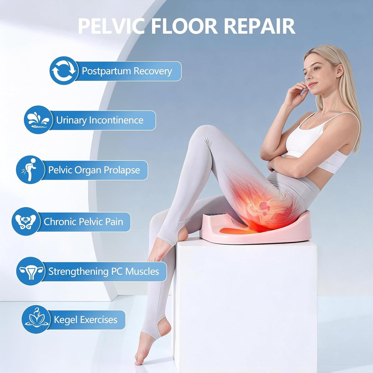 Portable Pelvic Floor Muscle Trainer, Kegel Exerciser for Postpartum Recovery & Bladder Control, Non-Invasive Pelvic Toner for Women and Men, Home Use