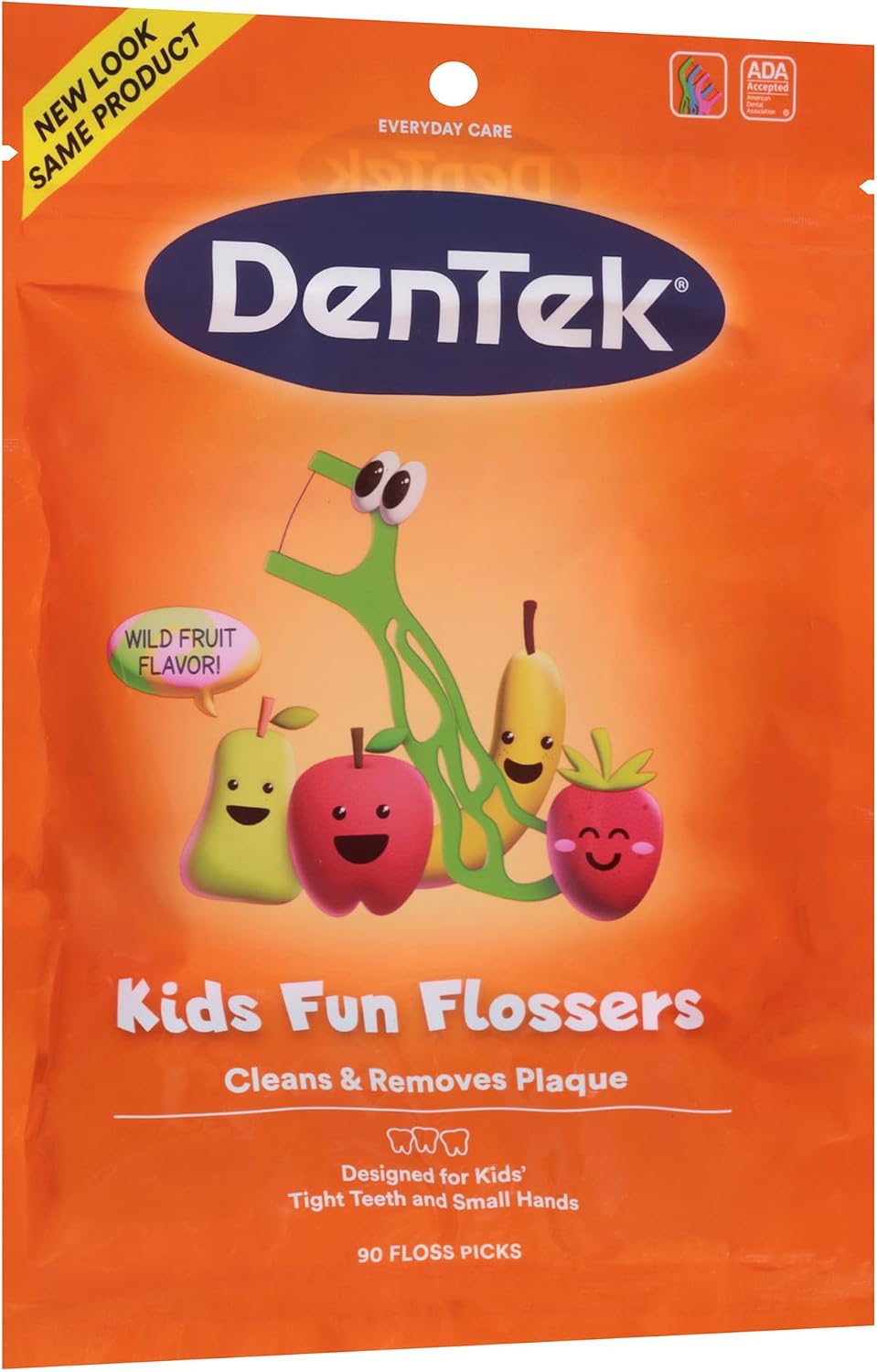 Dentek Floss Picks, Kids Flossers, Wild Fruit Flavor, 90 Count | Remove Food & Plaque, Designed for Kids', For Tight Teeth & Small Hands, Fun Flossers, Kid-Friendly Dental Floss