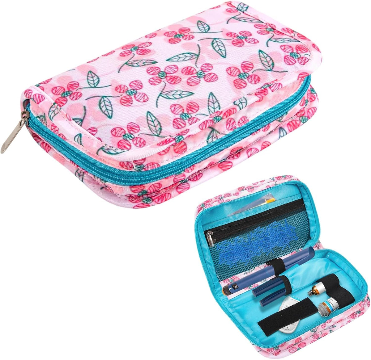 Lightweight Diabetes Travel Case, Diabetic Bag, Pink Flora | Portable Diabetic Supplies Travel Case for Glucometer, Blood Sugar Test Strips, Lancets & Syringes?Case Only ?