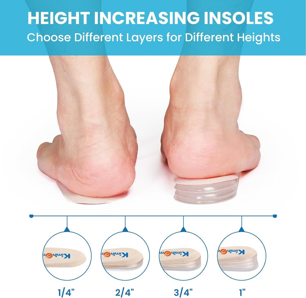 Heel Lift Inserts for Women Men - Kimihome Adjustable Gel Heel Cushion Pads for Heel Pain, Uneven Legs Leg Length Discrepancies Height Increase Insole Orthopedic Shoe Lifts (4 Layers, Size L)