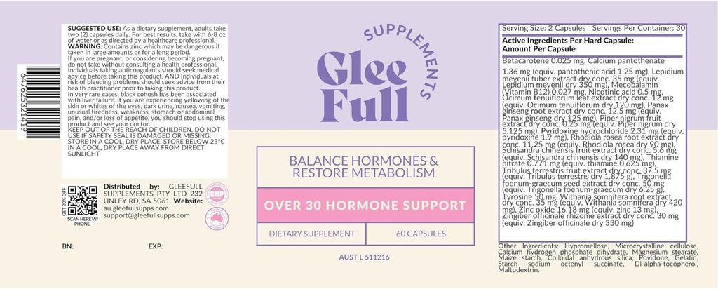 GleeFull Over 30 Hormone Support - Menopause Supplements for Women - Hormone Balance for Women