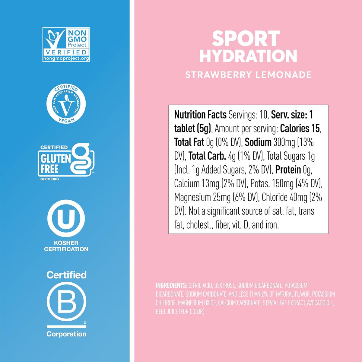 Nuun Sport Electrolyte Tablets, GF & Vegan, Strawberry Lemonade, 4 Pack | 40 Servings with Magnesium, Calcium, Potassium, Chloride & Sodium, Gluten Free & Vegan