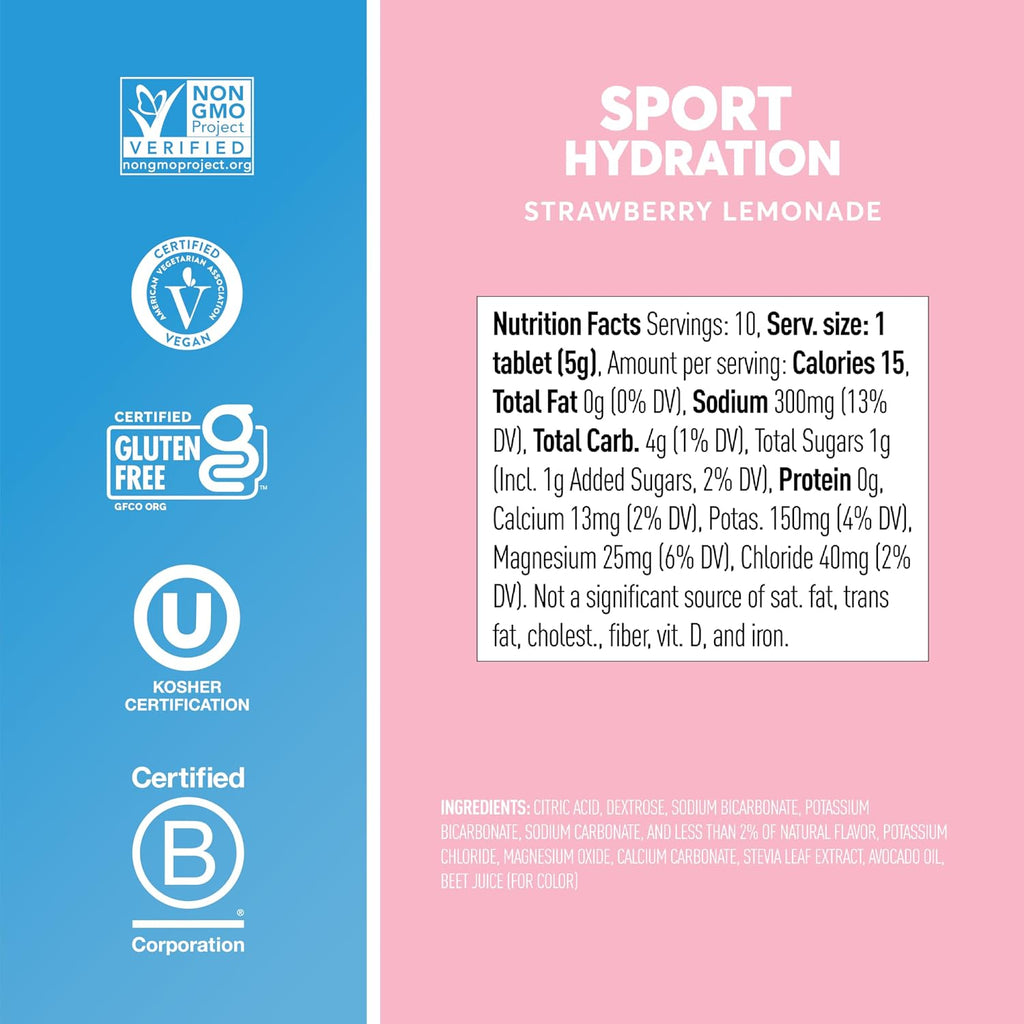 Nuun Sport Electrolyte Tablets, GF & Vegan, Strawberry Lemonade, 4 Pack | 40 Servings with Magnesium, Calcium, Potassium, Chloride & Sodium, Gluten Free & Vegan