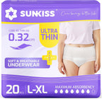 SUNKISS Ultra Thin Incontinence Underwear for Women, High Absorbency & Super Soft Postpartum Diapers, Disposable Adult Pull Ups, Large/XLarge, 20 Count