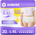 SUNKISS Ultra Thin & Soft Incontinence Underwear for Women, Disposable Adult Pull Ups, Super Soft & Maximum Absorbency, Large/XLarge, 20 Count