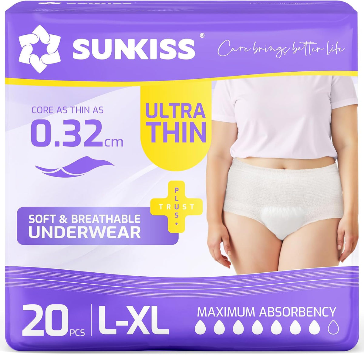 SUNKISS Ultra Thin & Soft Incontinence Underwear for Women, Disposable Adult Pull Ups, Super Soft & Maximum Absorbency, Large/XLarge, 20 Count