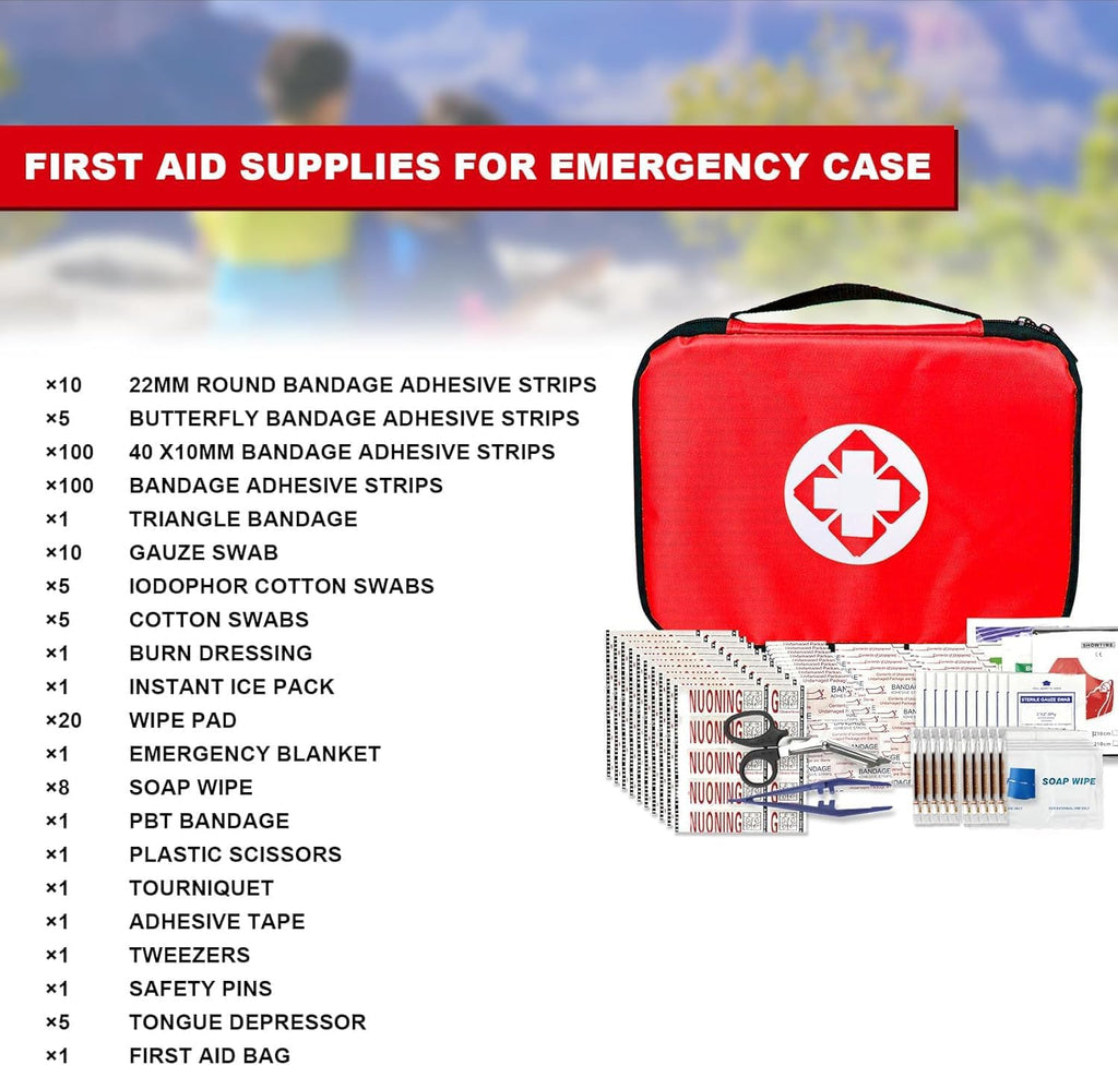 First Aid Kit 300PCS Car Home Camping Essentials Red 1st Aid | School Supplies,Dorm Room Essentials,Survival Kit,Emergency Kit,Outdoor Adventure,Office Hiking Portable