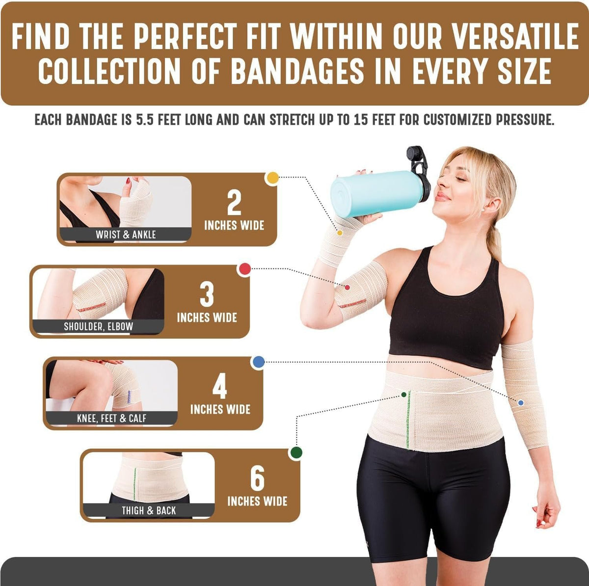 Premium Elastic Bandage Wrap (3” Wide, 2 Pack) - Nexskin Latex Free Athletic/Medical Compression Bandages Hook & Loop Fasteners at Both Ends - Lifetime Washable & Reusable Bandages