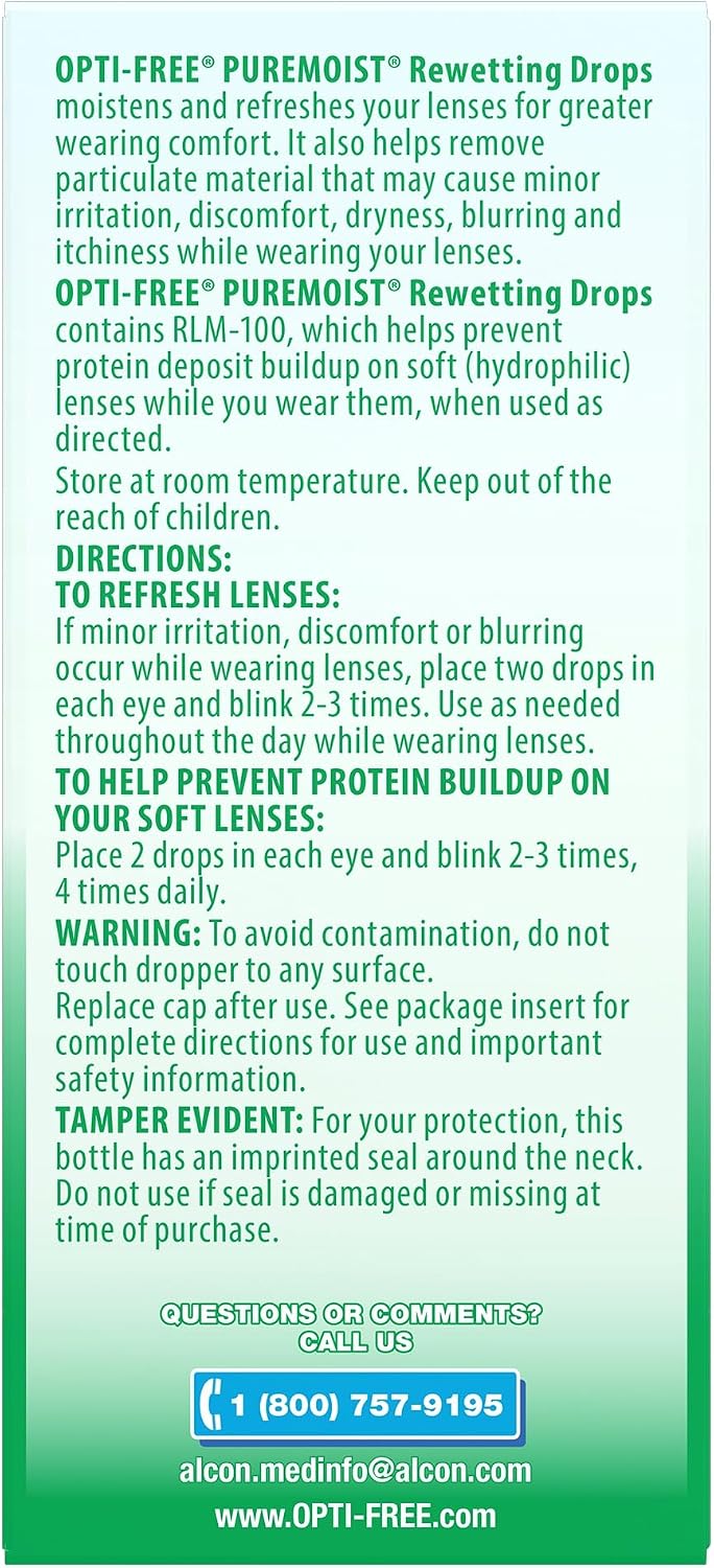 OPTI-FREE Puremoist Contact Lens Rewetting Drops, 12 mL