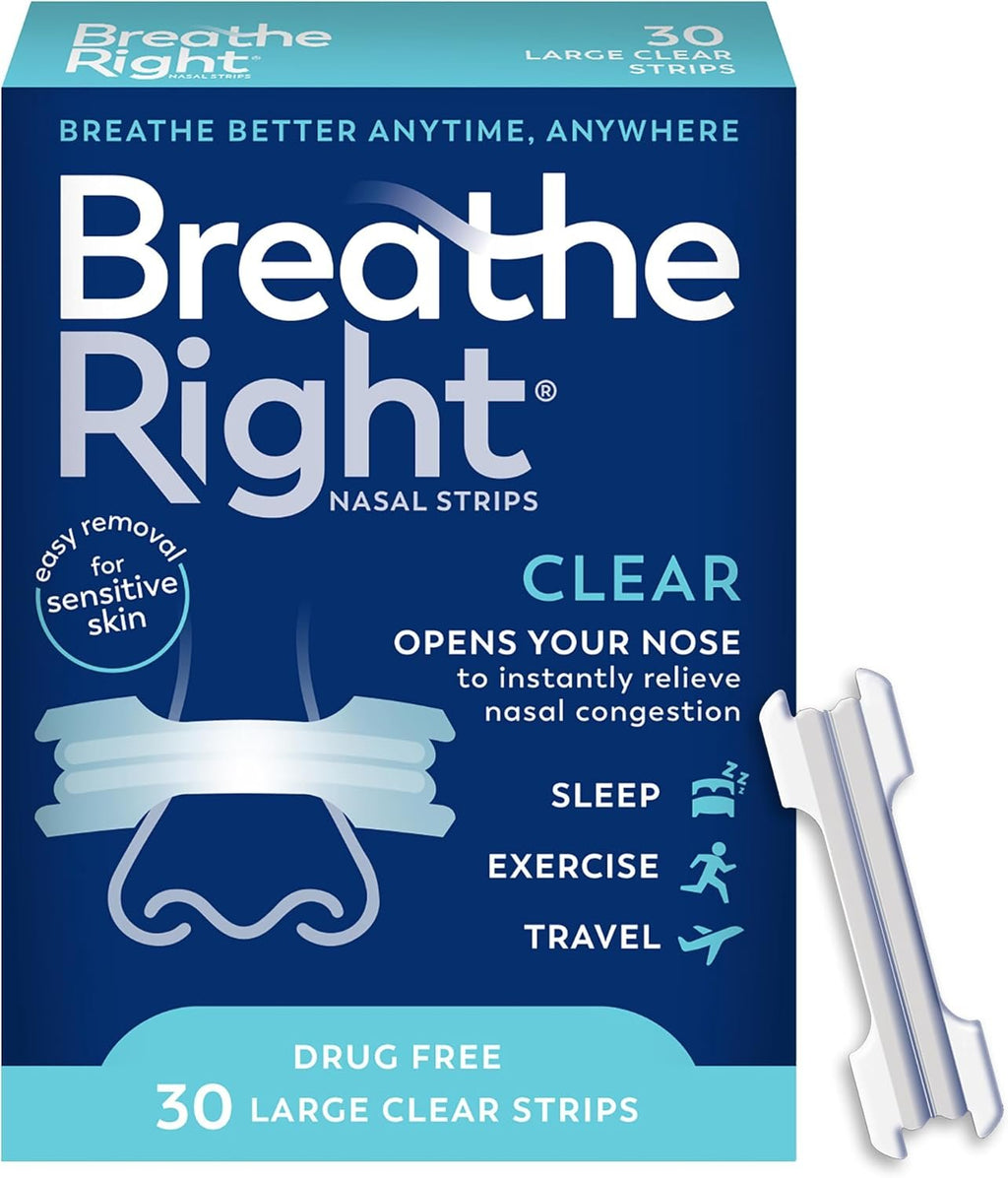 Breathe Right Nasal Strips, Relieves Nasal Congestion, Large, Clear, 30 ct