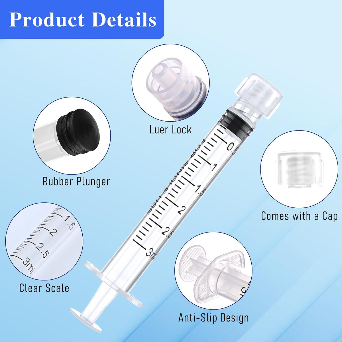 3ml Luer Lock Syringe, 20Pack Syringes Without Needle for Liquids, Measuring, Refilling, Oil, Glue Applicator