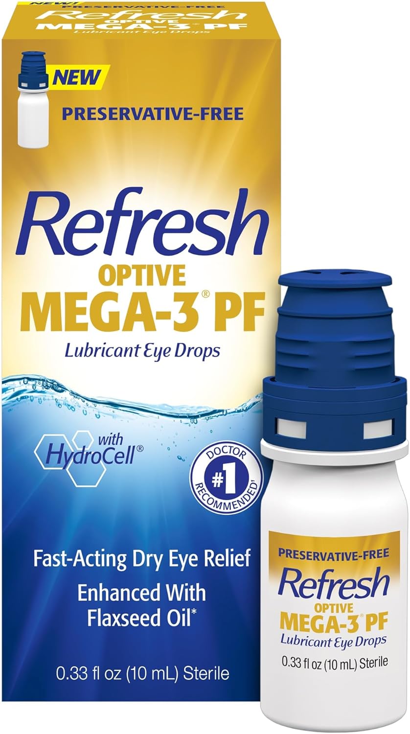 Refresh OPTIVE MEGA-3 PF Lubricant Eye Drops Preservative-Free Artificial Tears, 0.33 fl oz (10mL)