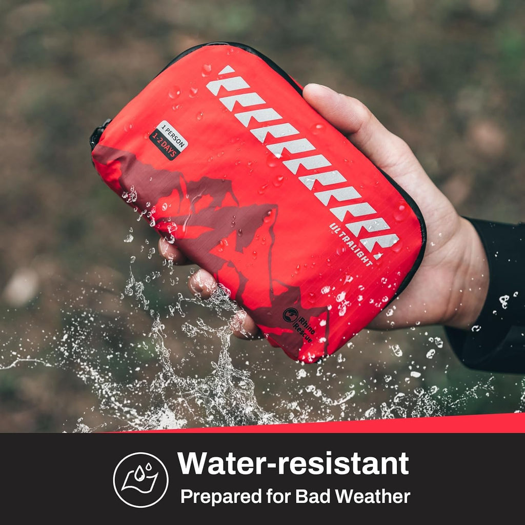 RHINO RESCUE Small Ultralight First Aid Kit, Water-Resistent Medical Kit | Emergency Kit for Hiking, Backpacking, Cycling, Travel, Climbing, Personal Kit for Carry on or Small EDC Sling bag