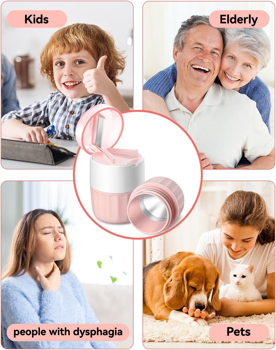 Pill Crusher Fine Powder - Cotatoc 3-in-1 Pill Crusher with Stainless Steel Grinding Pestle, Portable Pill Cutter and Crusher for Elderly and Pets (Pink)