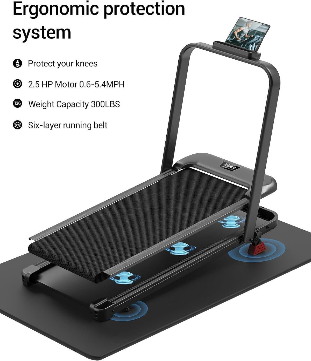 15% Incline Walking Pad Treadmill, Under Desk Treadmills for Home | Foldable Treadmill, Compact, Portable, 2.5HP Brushless, Home Office, Reomte Control, 300Lbs Capacity, LED Display