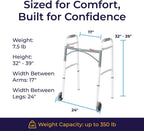 Drive Medical Two-Button Folding Walker with Wheels, Height Adjustable | Two-Button Rolling Walker Features Dual Push-Button Operation, Adjustable Height and Durable Aluminum Frame