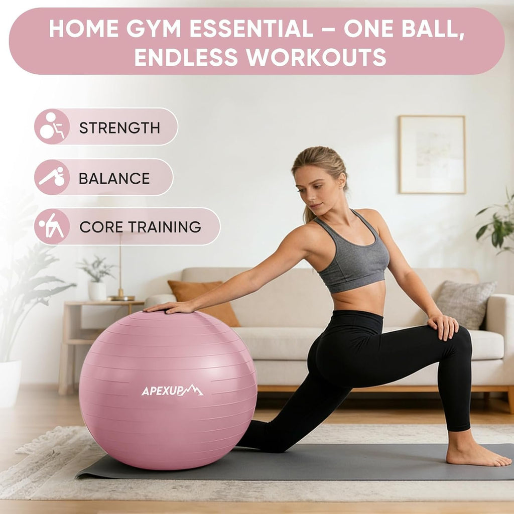 APEXUP Yoga Ball, 660 lbs Anti-Burst Exercise Ball with Pump, 5 Sizes