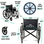 Medline Excel Extra-Wide Bariatric Wheelchair For Adults and Seniors with 24" Wide Seat, Supports up to 500 lbs